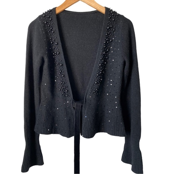 Vintage Sweaters - Soft angora beaded velvet  tie cardigan